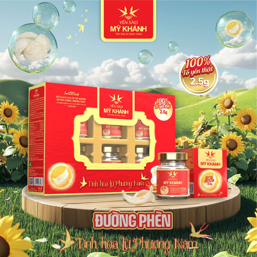 Yến sào Mỹ Khánh chưng đường phèn thơm ngon, bổ dưỡng, hỗ trợ bồi bổ sức khỏe và tăng cường đề kháng cho cơ thể.